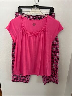 Axcess Hot Pink Short Sleeve Top with Pink Plaid Lounge Pants